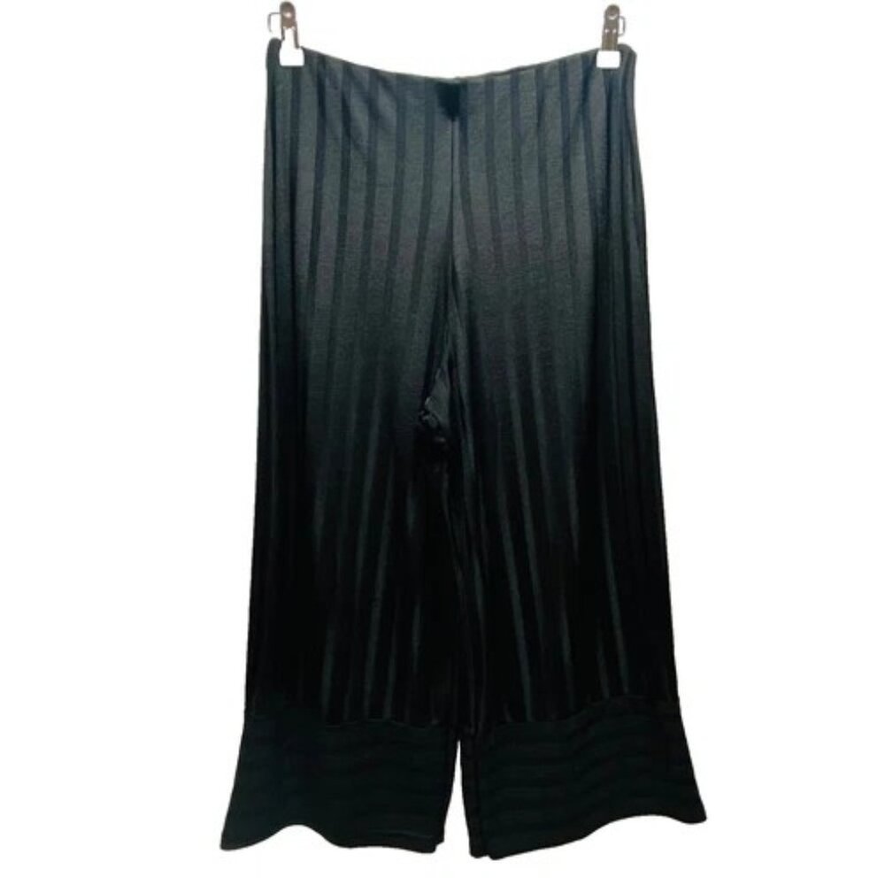 Zara Wide Leg Dress Pants Women's Medium Black Semi Sheer Stripe Stretch Pant